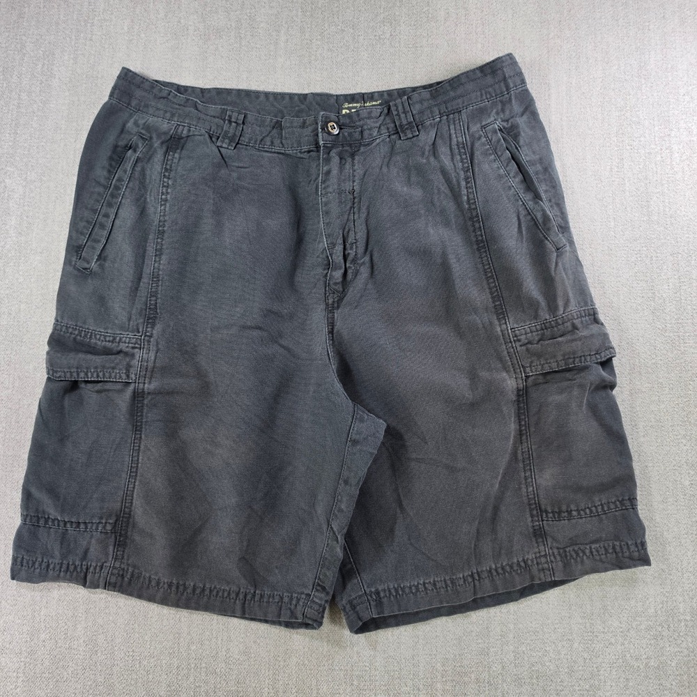 Tommy Bahama Relax Cargo Shorts Men 36 Black Relax Tencel Cotton Faded Casual